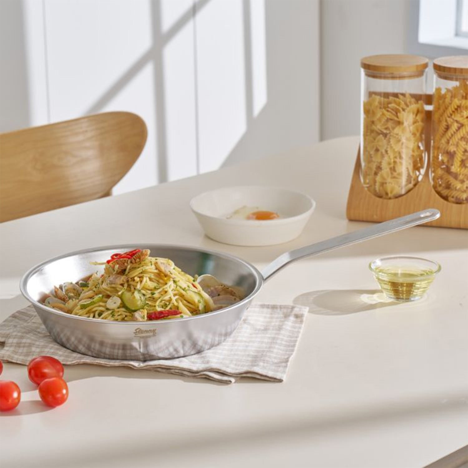 STENNY 3pc Full Stainless Steel Frying Pan & Wok Set