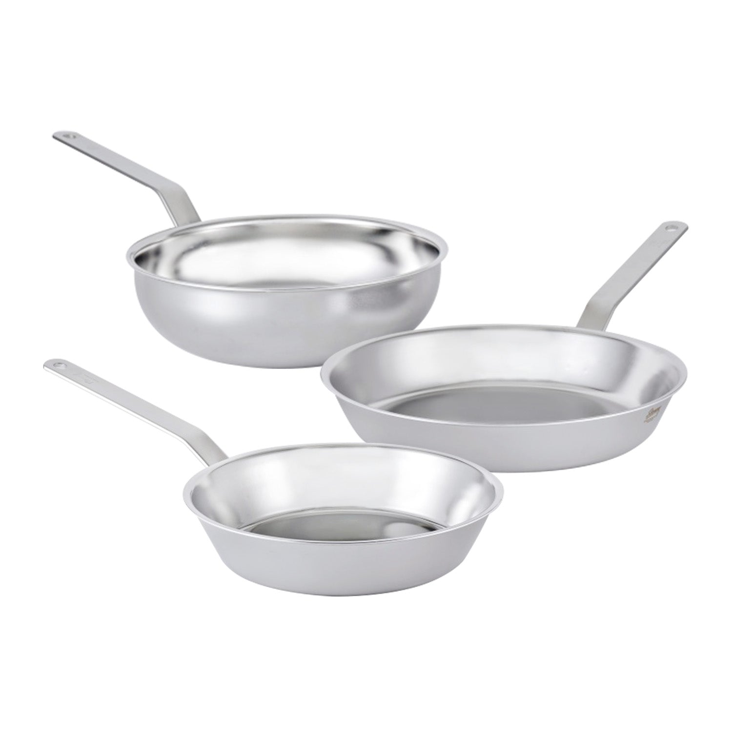 STENNY 3pc Full Stainless Steel Frying Pan & Wok Set