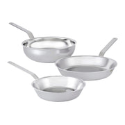 STENNY 3pc Full Stainless Steel Frying Pan & Wok Set