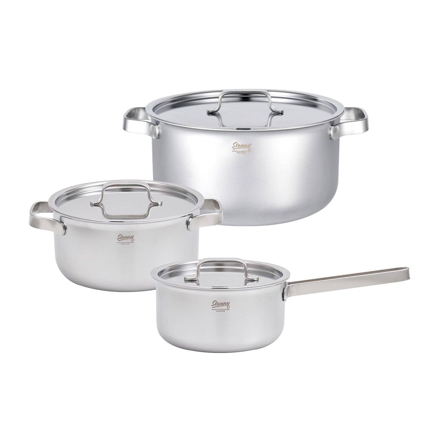 STENNY 3pc Stainless Steel Saucepan + Casserole + Stock Pot Set