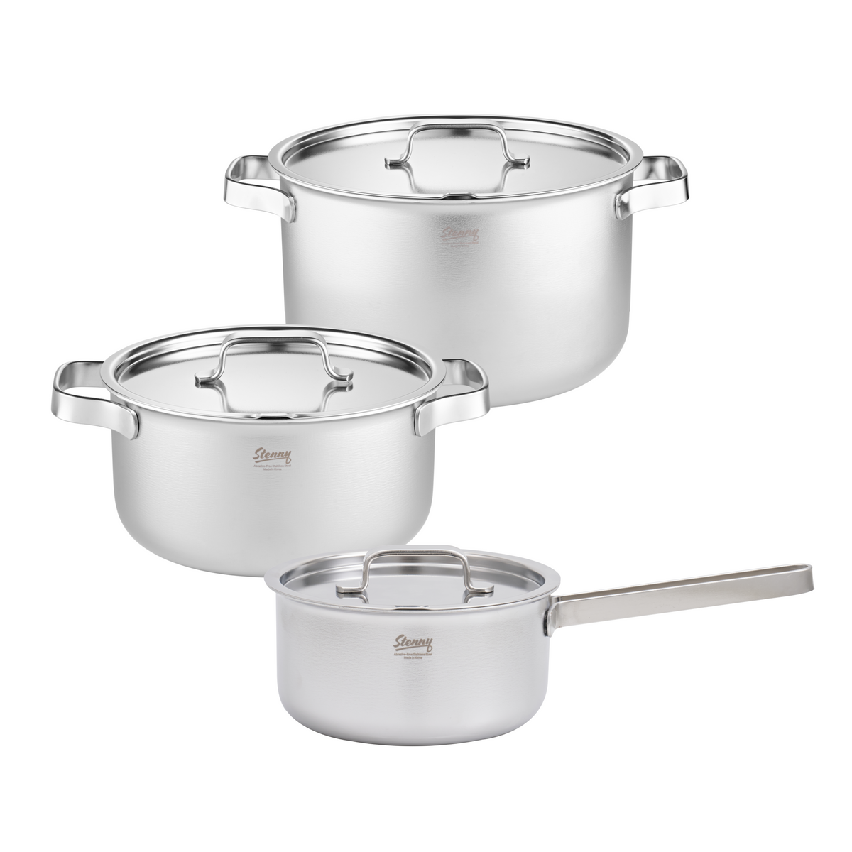 STENNY 3pc Stainless Steel Saucepan + Casserole + Stock Pot Set
